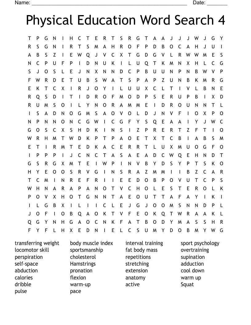 Physical Education Word Search 4
