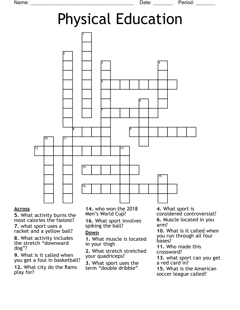 Physical Education  Crossword