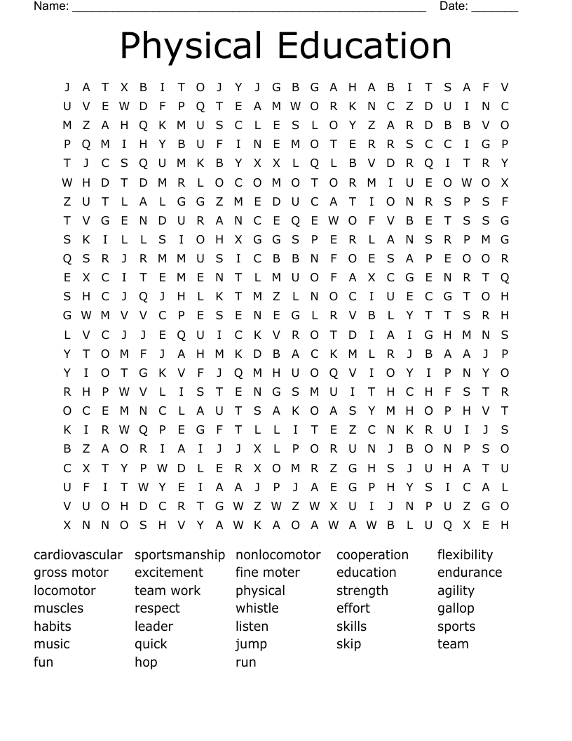 Physical Education  Word Search