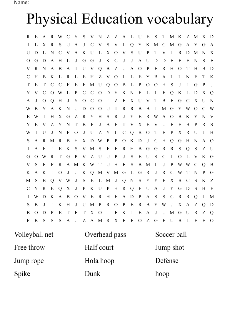 Physical Education vocabulary Word Search