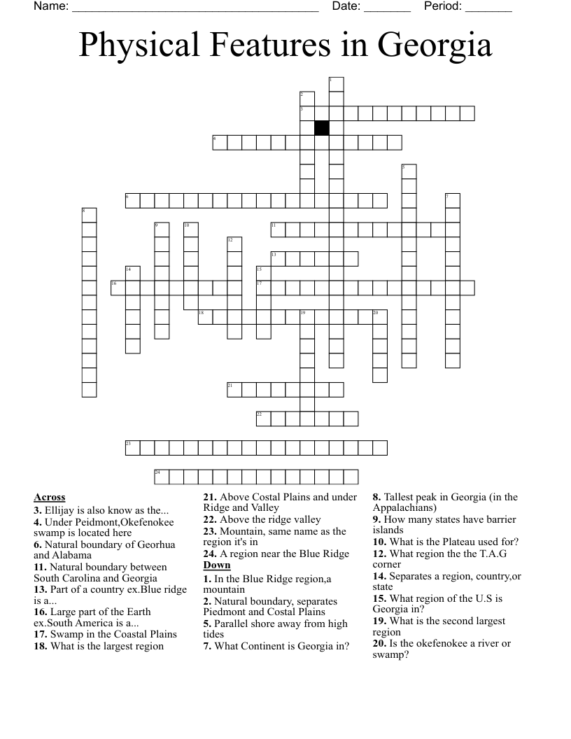 Physical Features in Georgia  Crossword