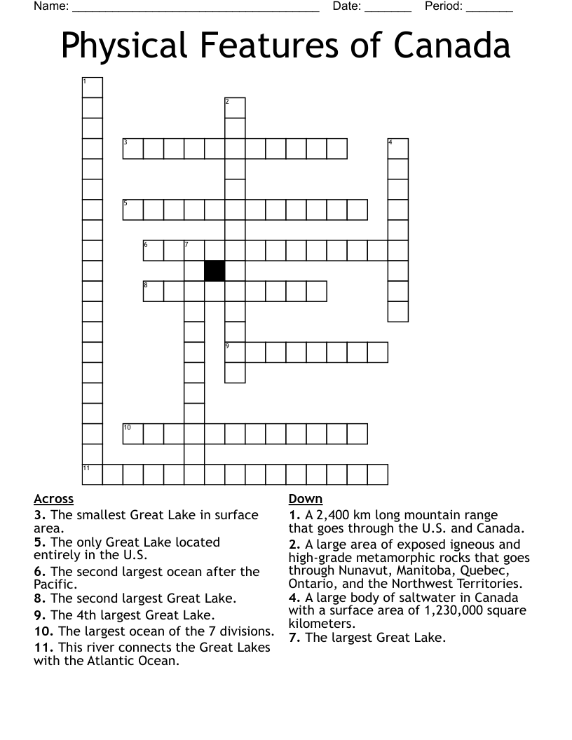 Physical Features of Canada Crossword