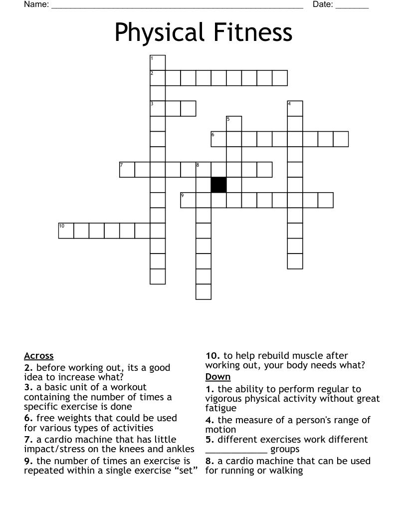 Physical Fitness Crossword
