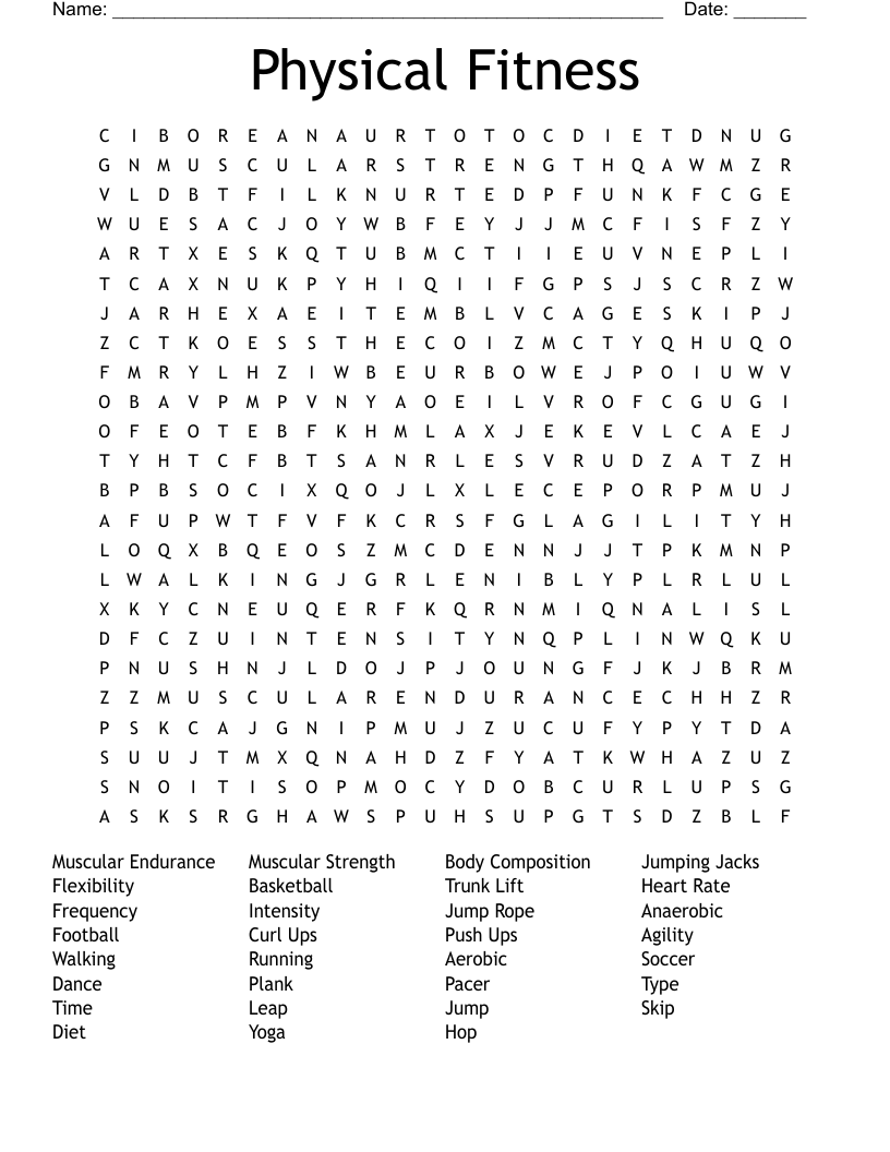 Physical Fitness Word Search