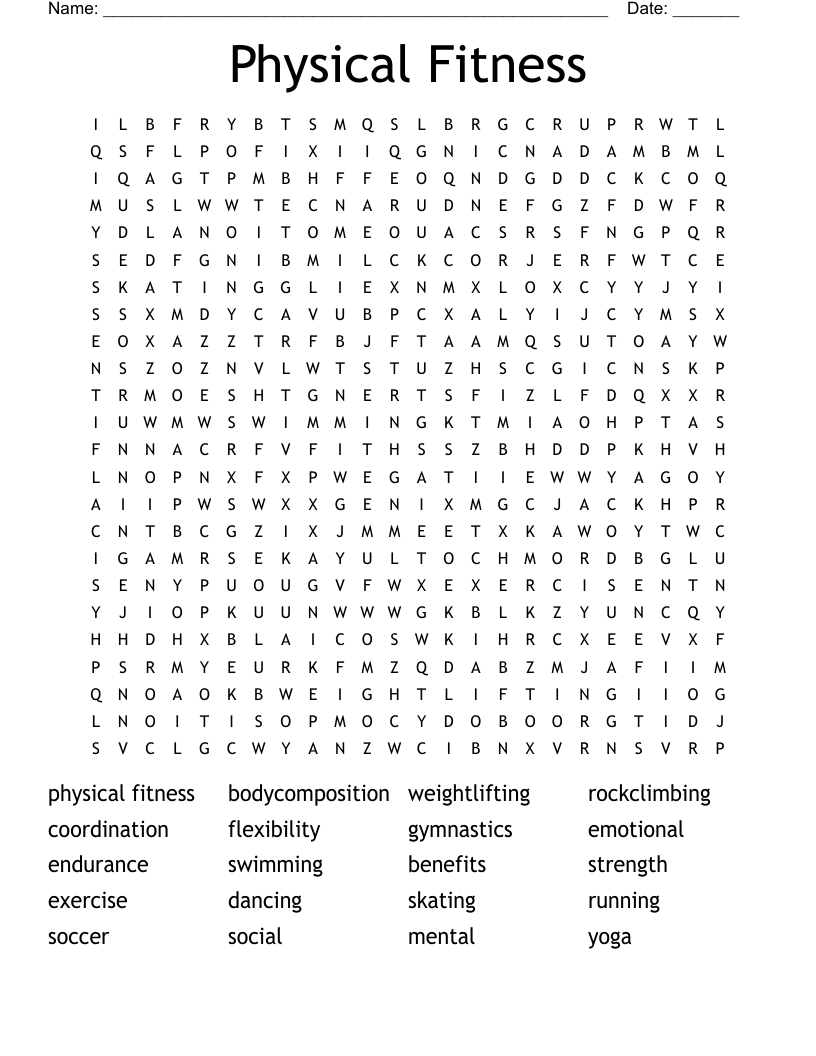 Physical Fitness Word Search