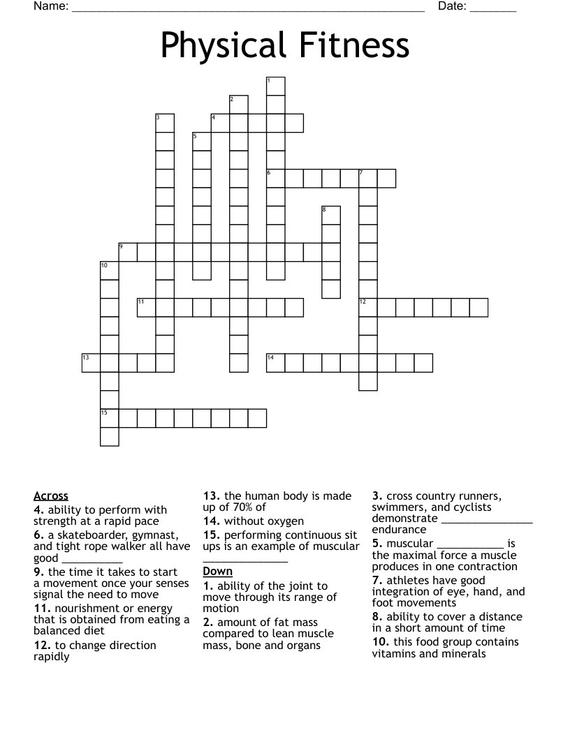 Physical Fitness Crossword