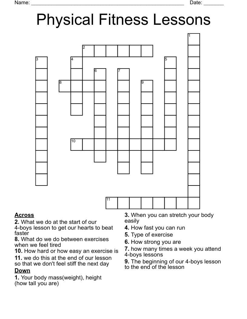 Physical Fitness Lessons Crossword