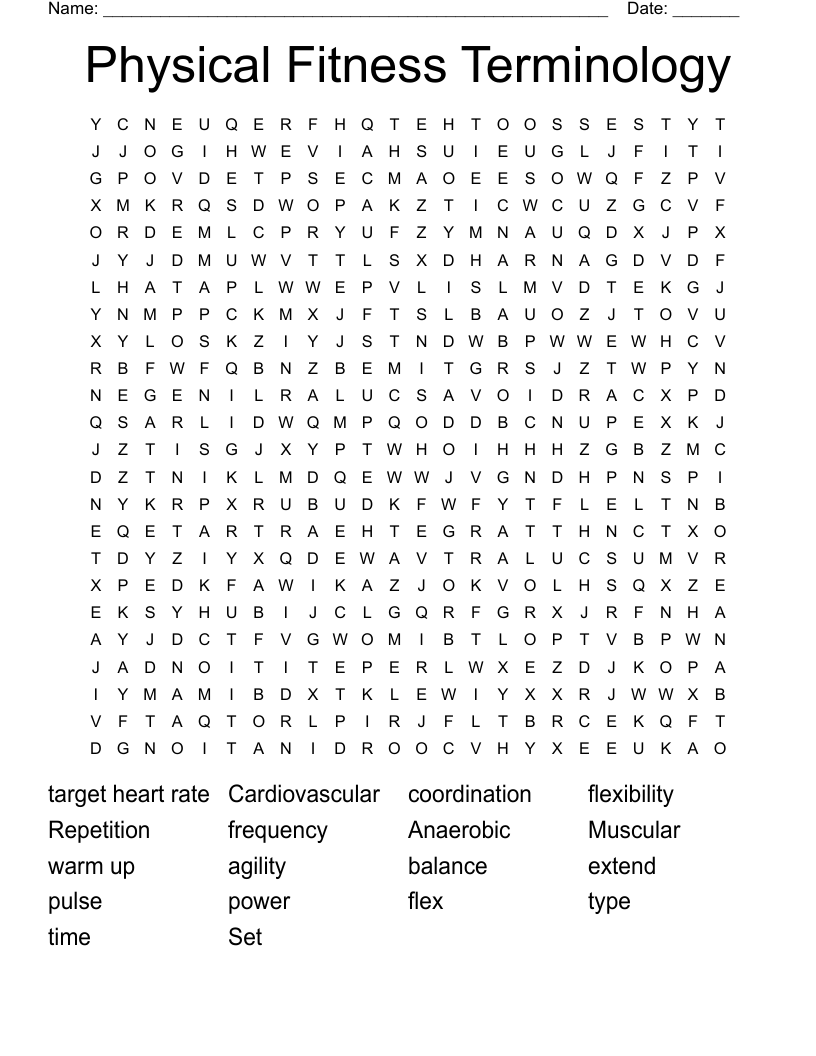 Physical Fitness Terminology Word Search