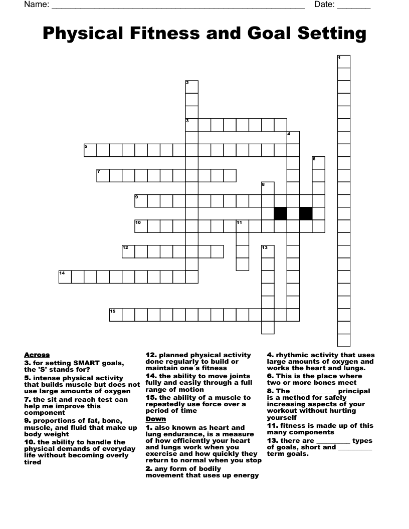 Physical Fitness and Goal Setting Crossword