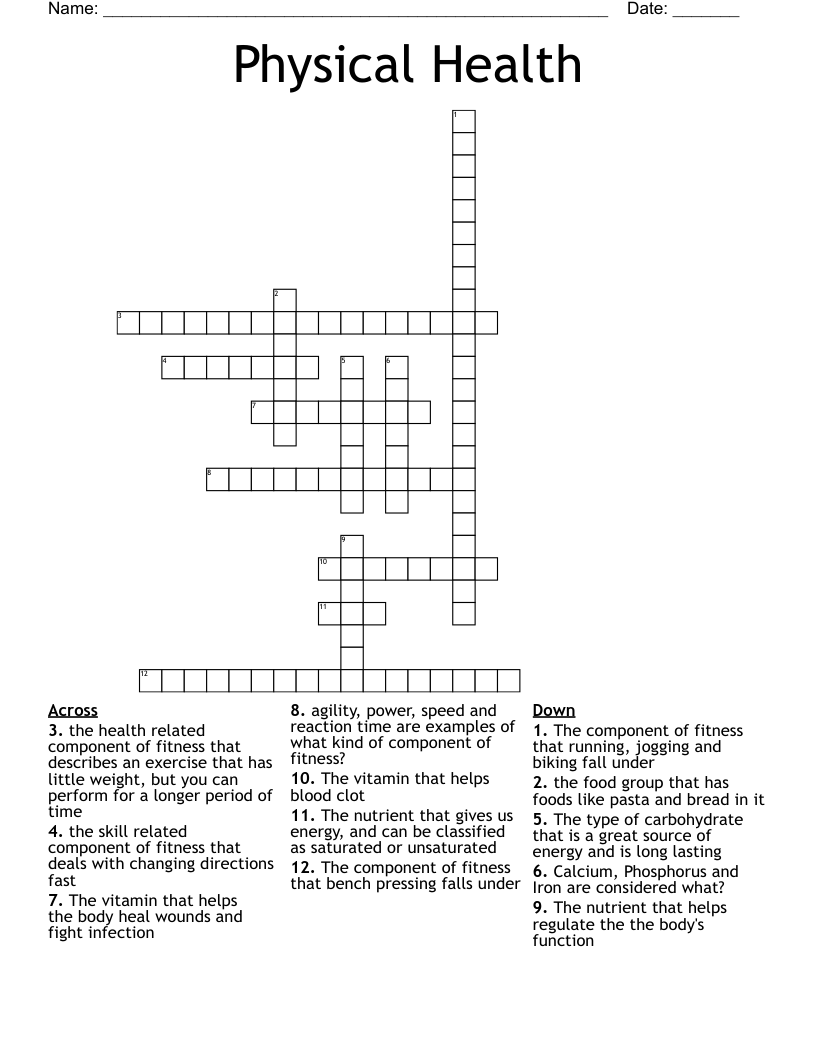 Physical Health Crossword