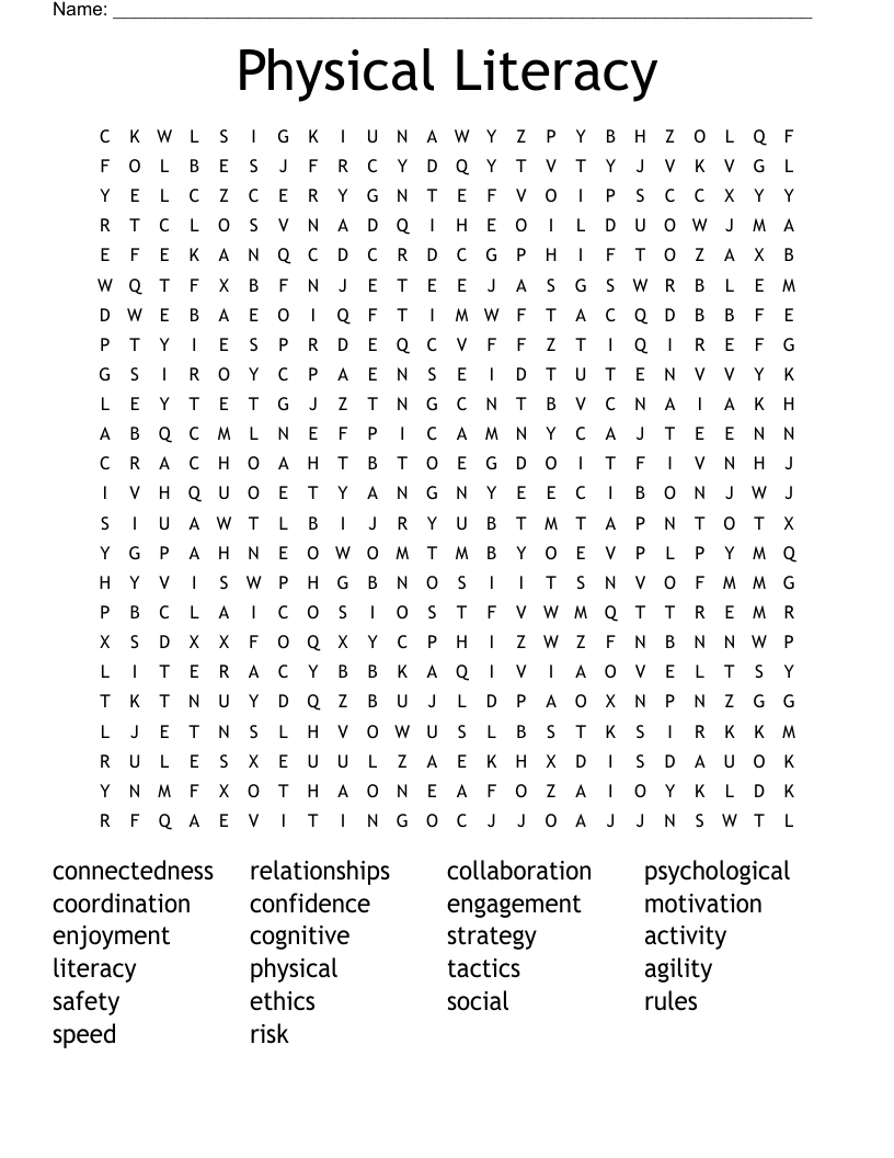 Physical Literacy Word Search