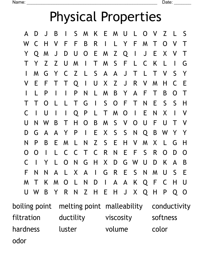 Physical Properties Word Search