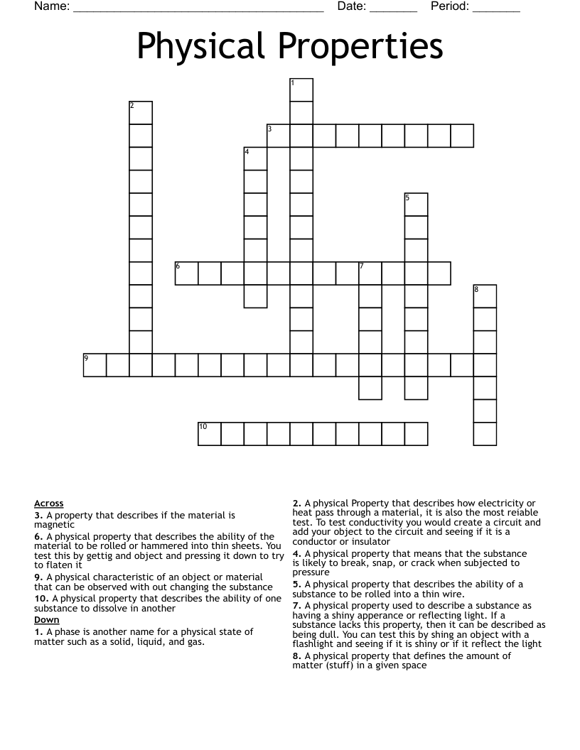 Physical Properties Crossword