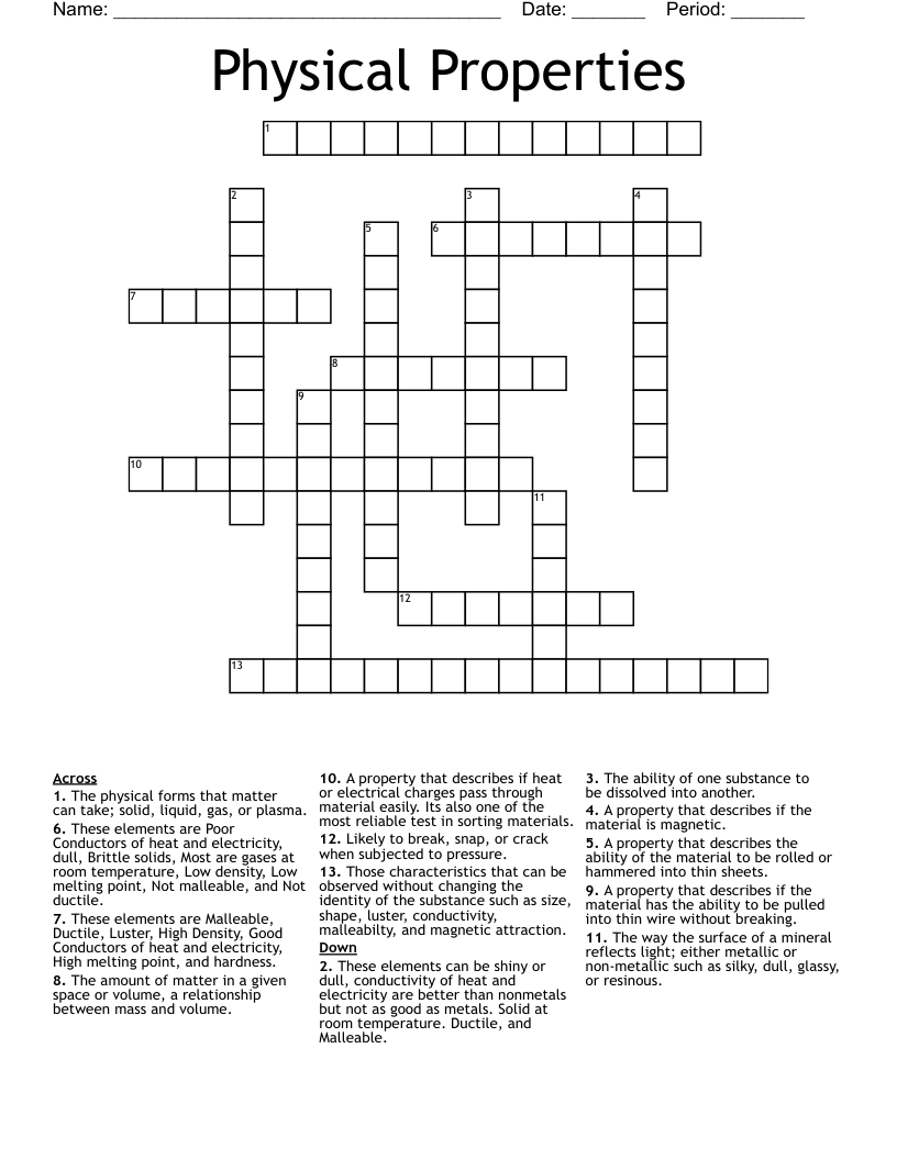 Physical Properties Crossword