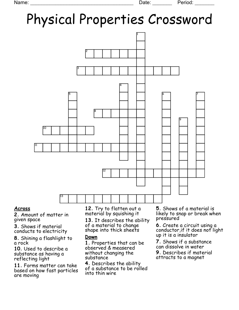 Physical Properties Crossword 
