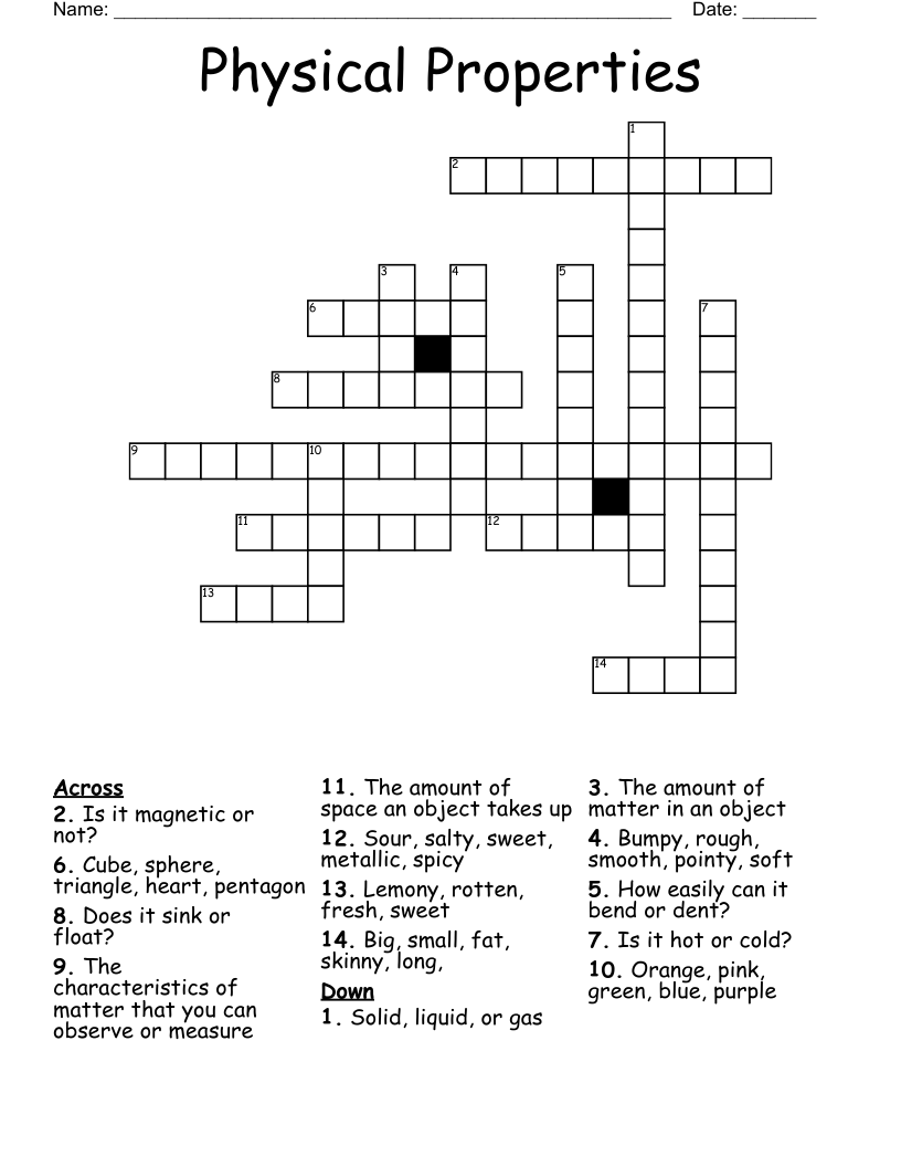 Physical Properties  Crossword