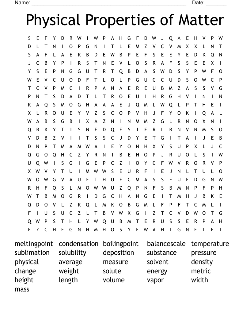Physical Properties of Matter Word Search