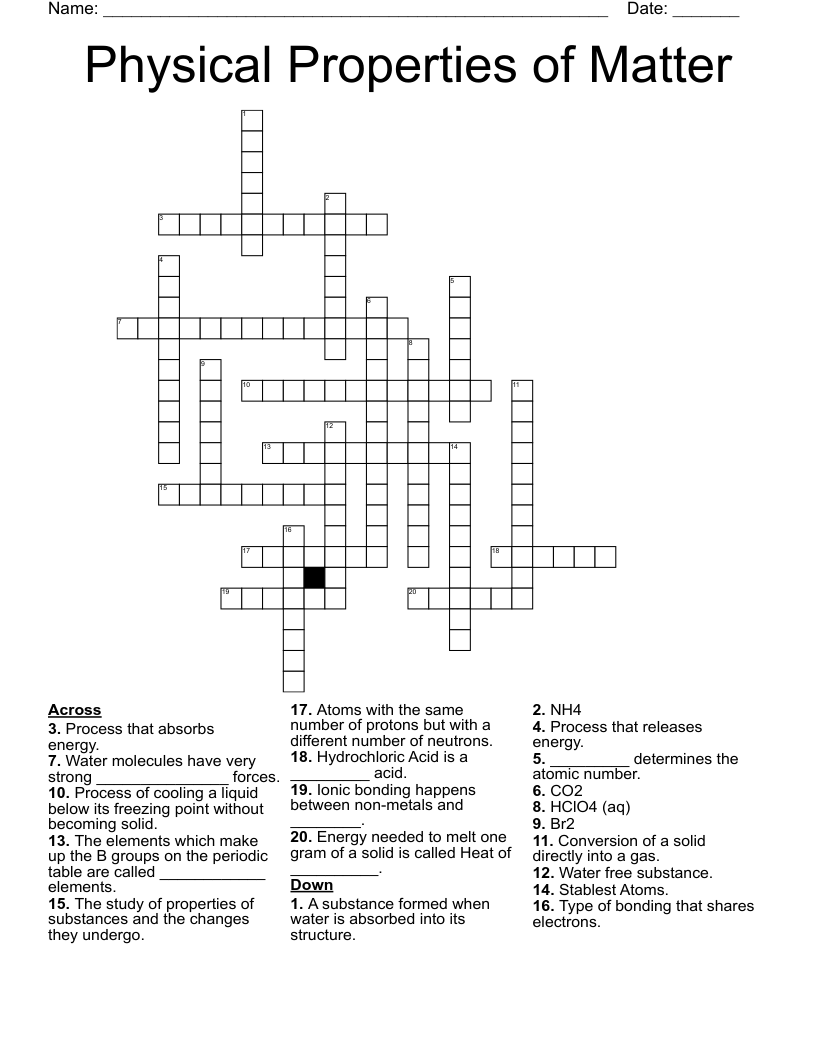 Physical Properties of Matter Crossword