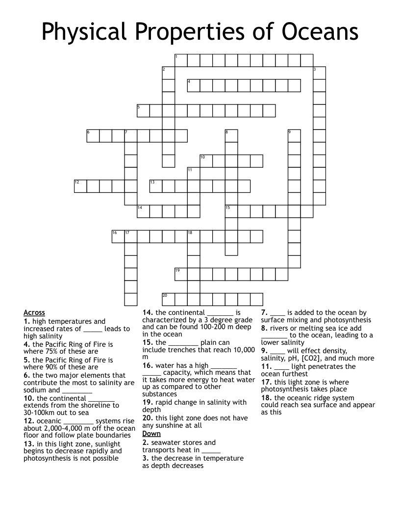 Physical Properties of Oceans Crossword