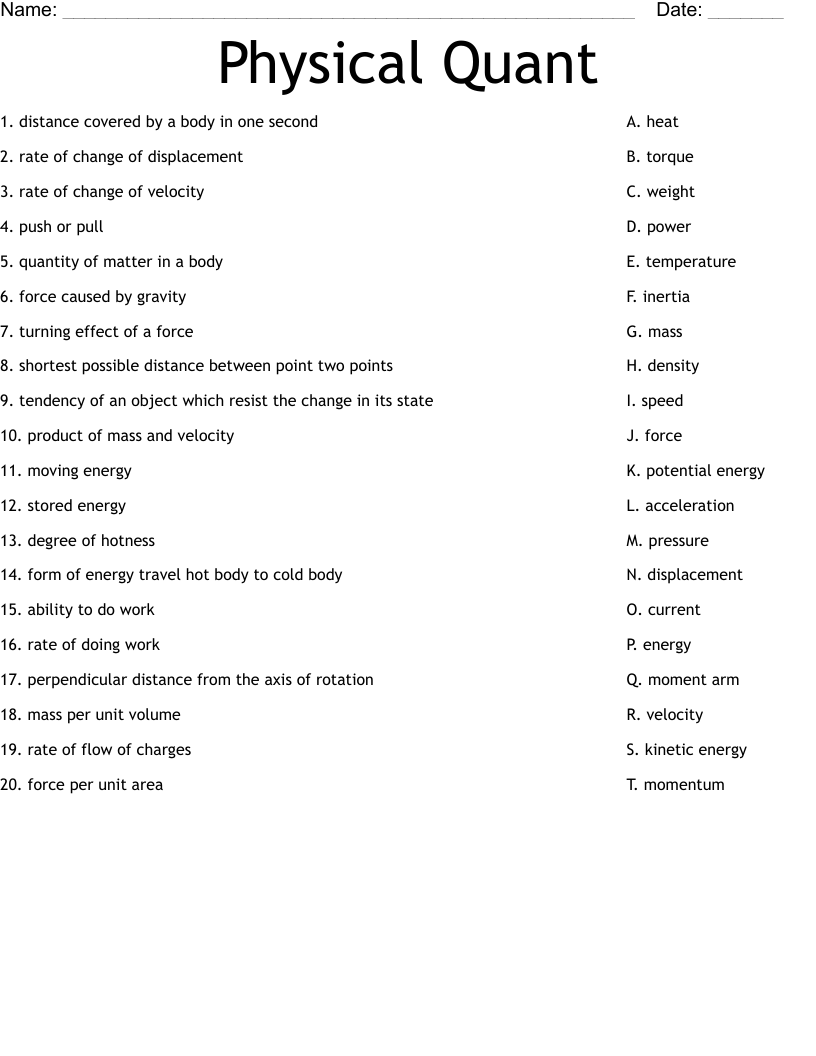 Physical Quant Worksheet