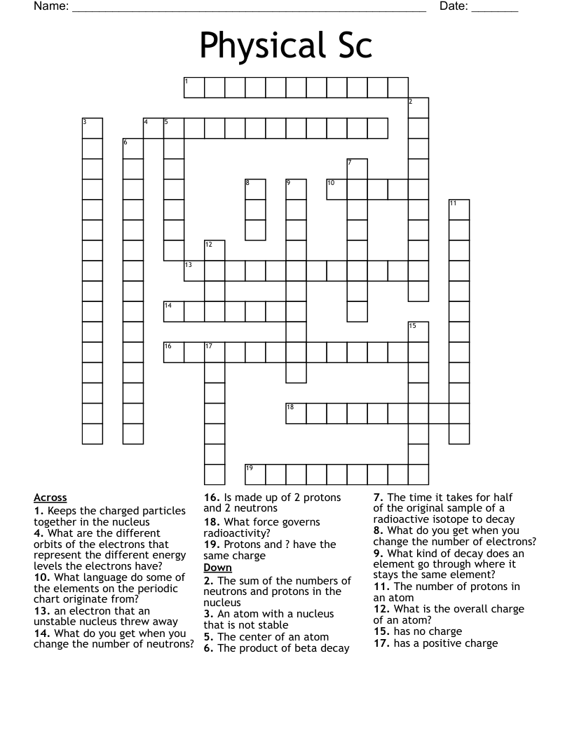 Physical Sc Crossword