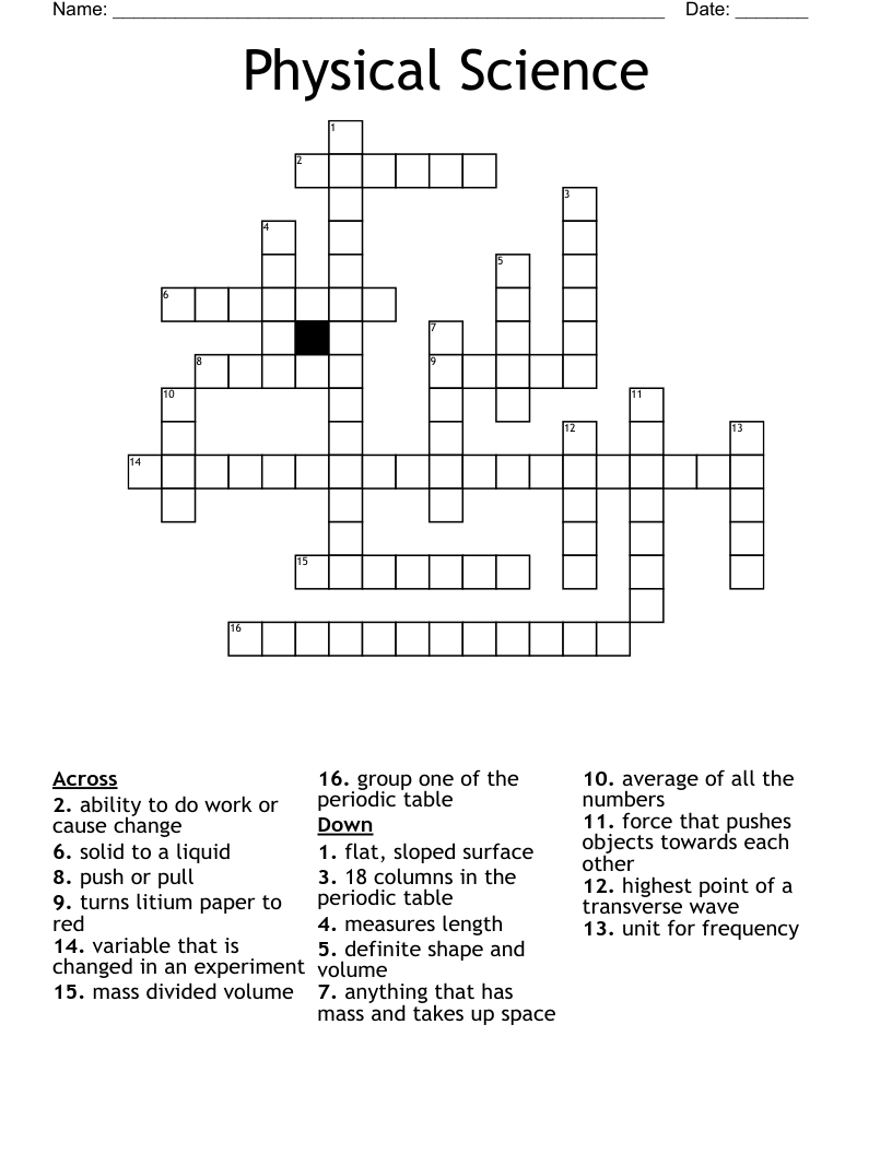 Physical Science Crossword