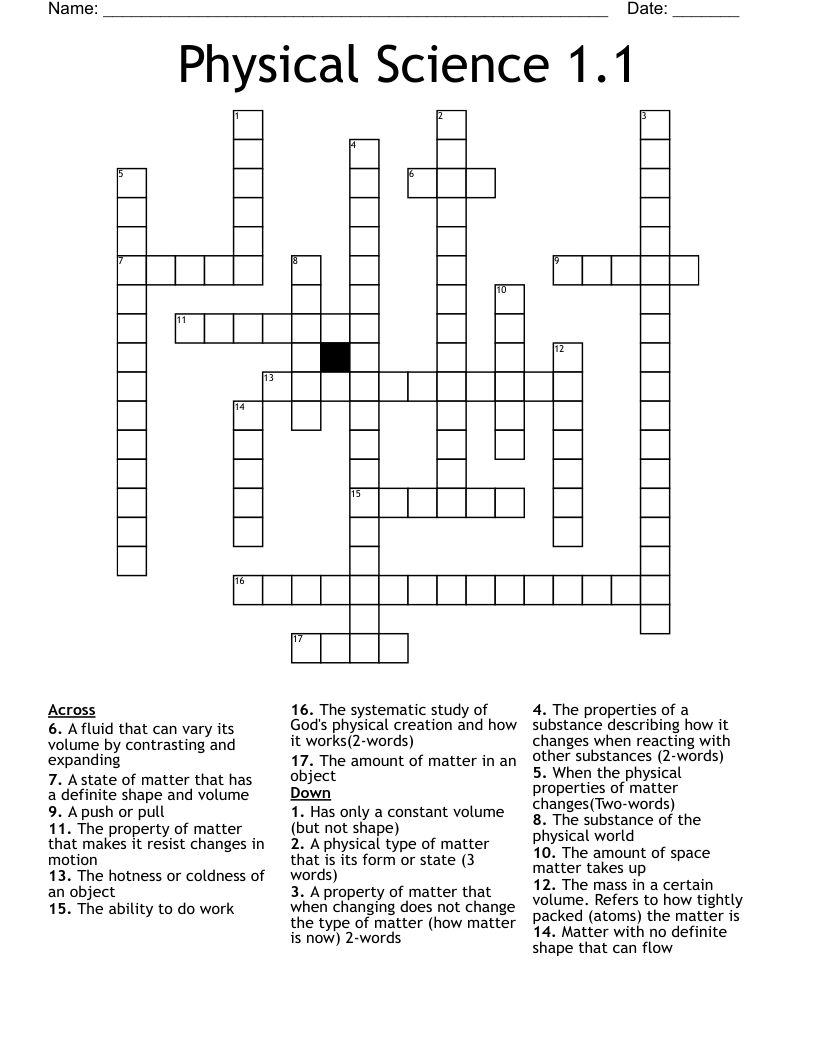 Physical Science 1.1 Crossword