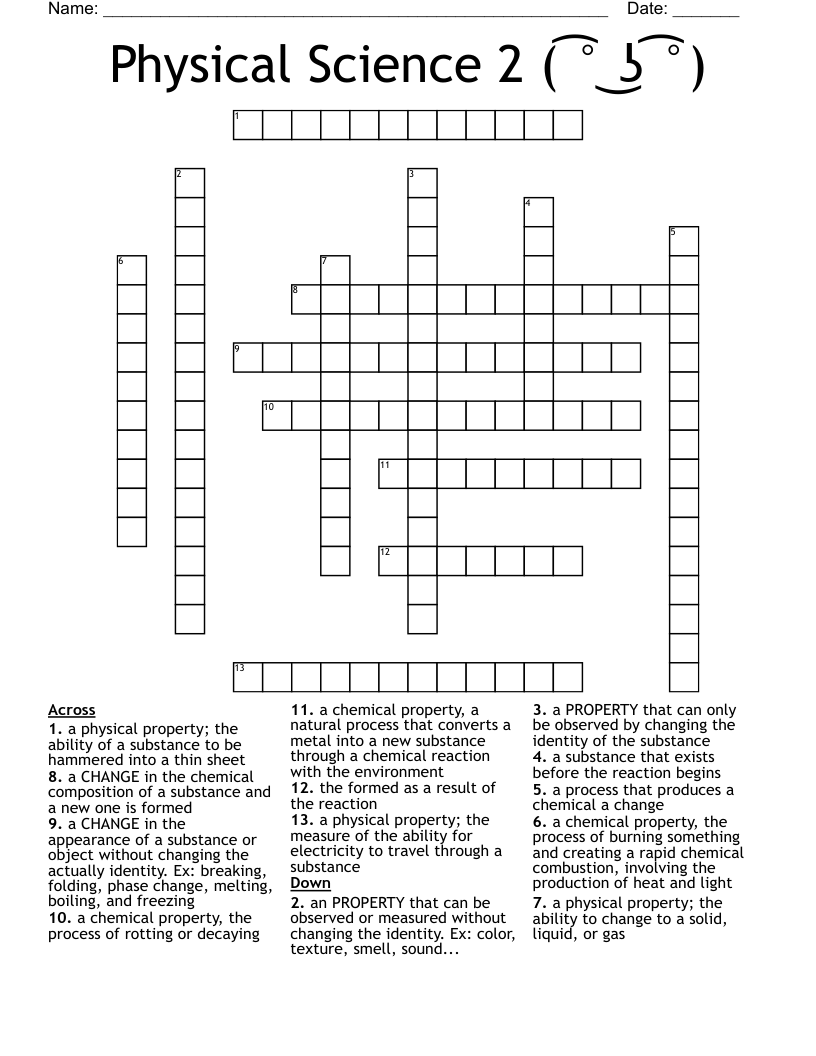 Physical Science 2 ( ͡° ͜ʖ ͡°) Crossword