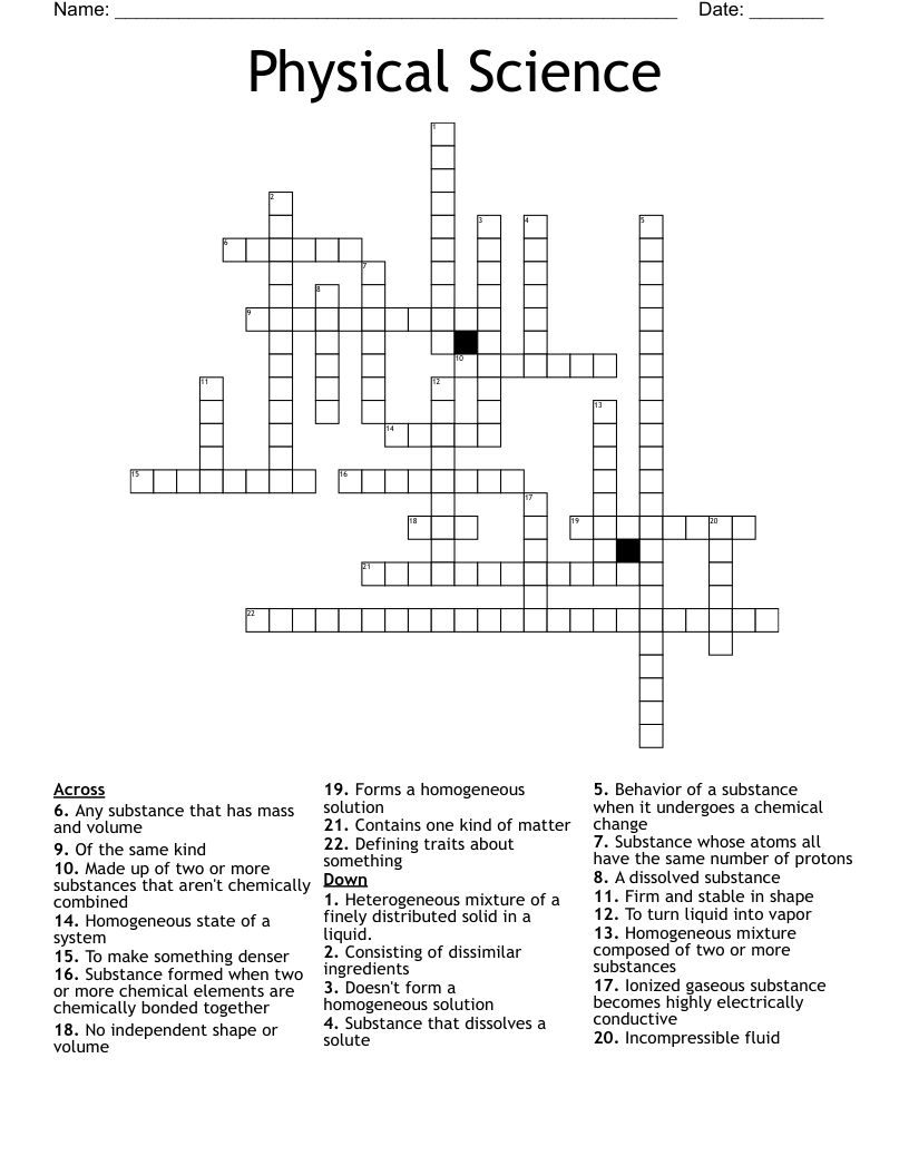 Physical Science Crossword