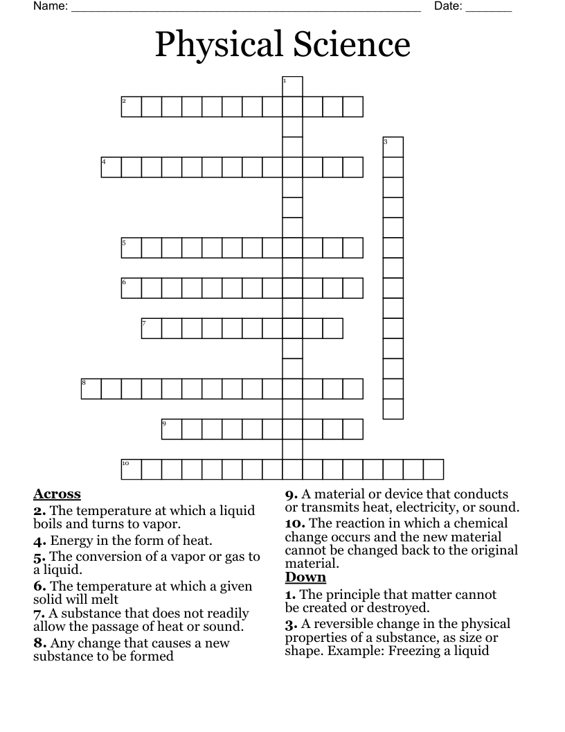 Physical Science Crossword