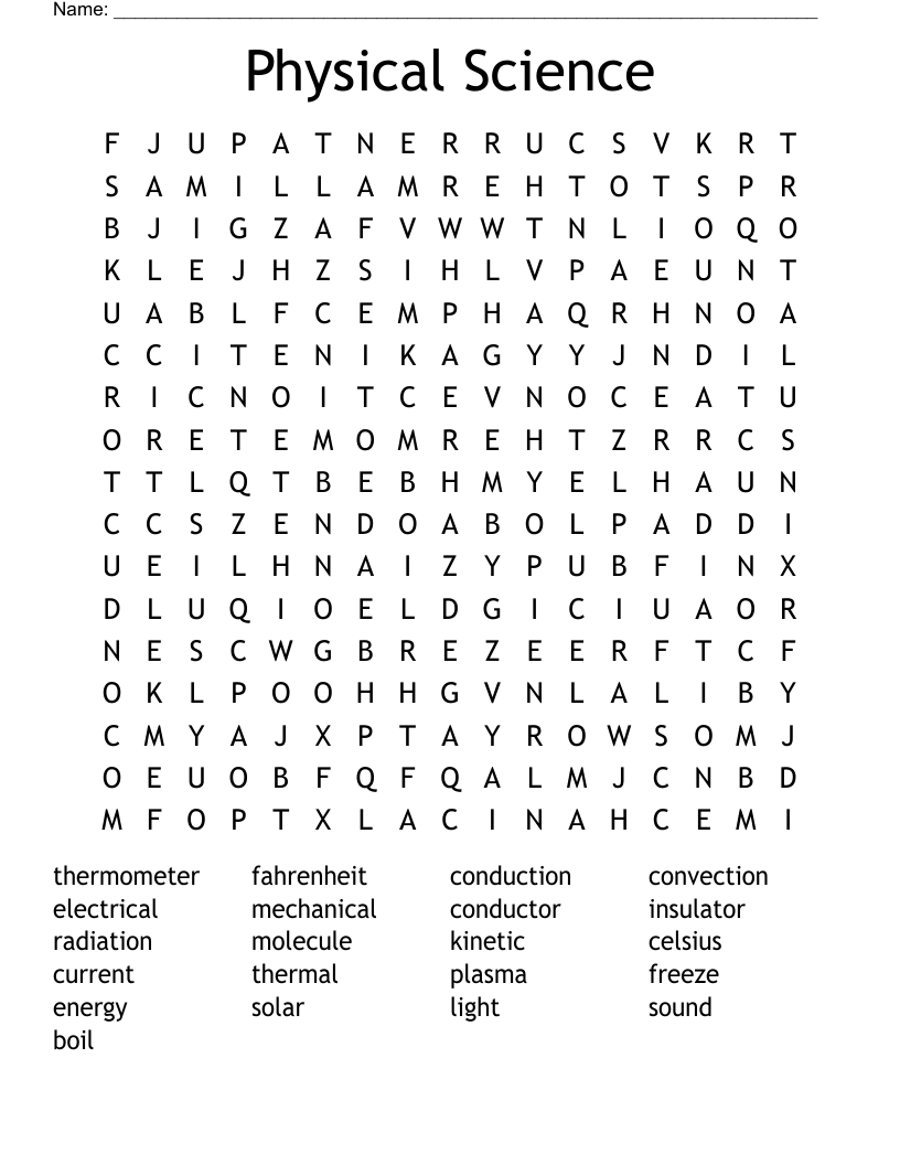 Physical Science Word Search