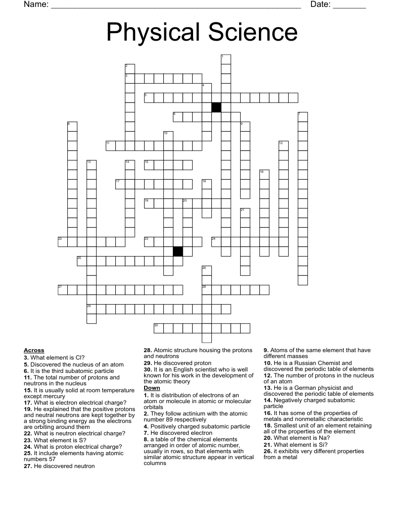 Physical Science Crossword