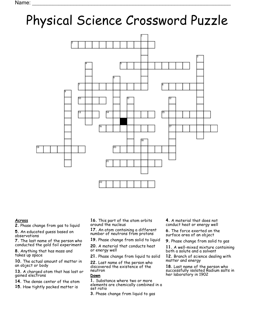 Physical Science Crossword Puzzle
