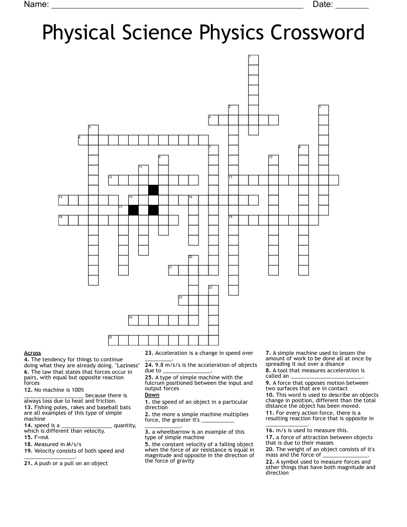 Physical Science Physics Crossword