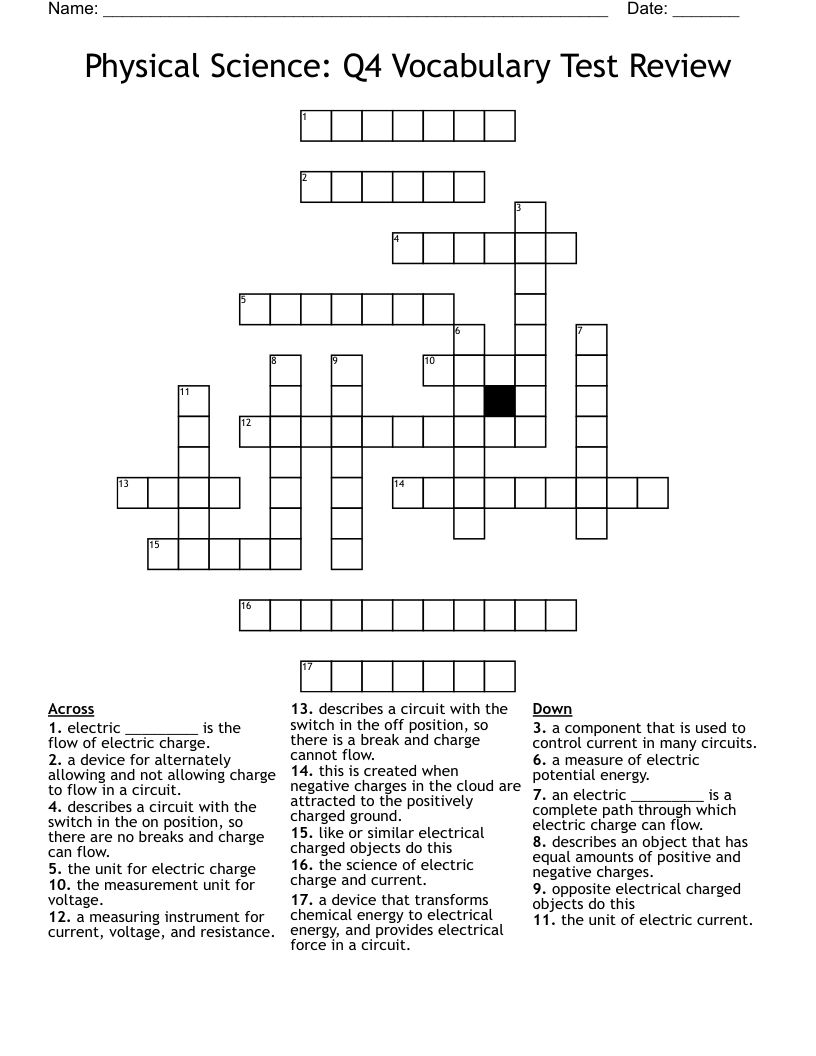 Physical Science: Q4 Vocabulary Test Review Crossword