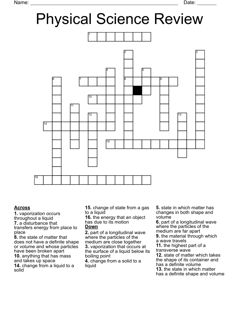 Physical Science Review Crossword