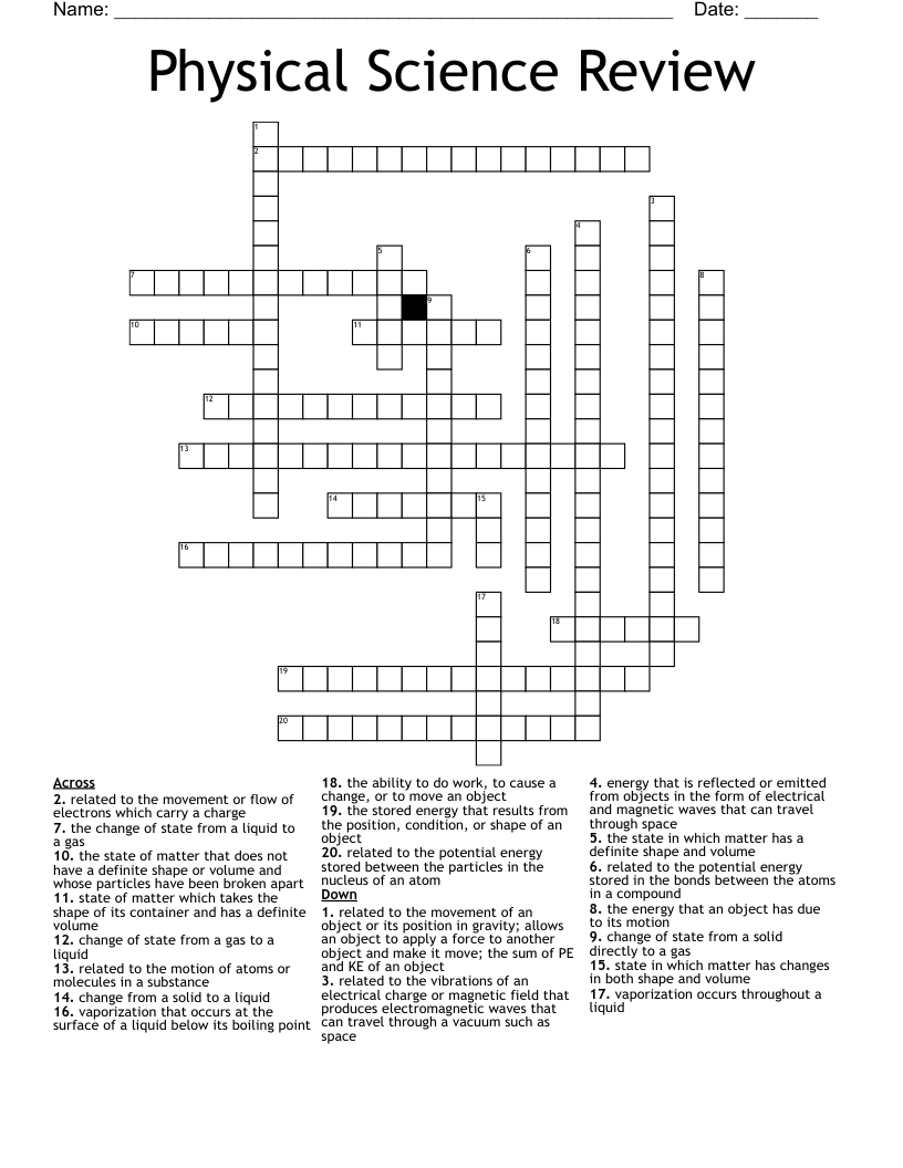 Physical Science Review Crossword