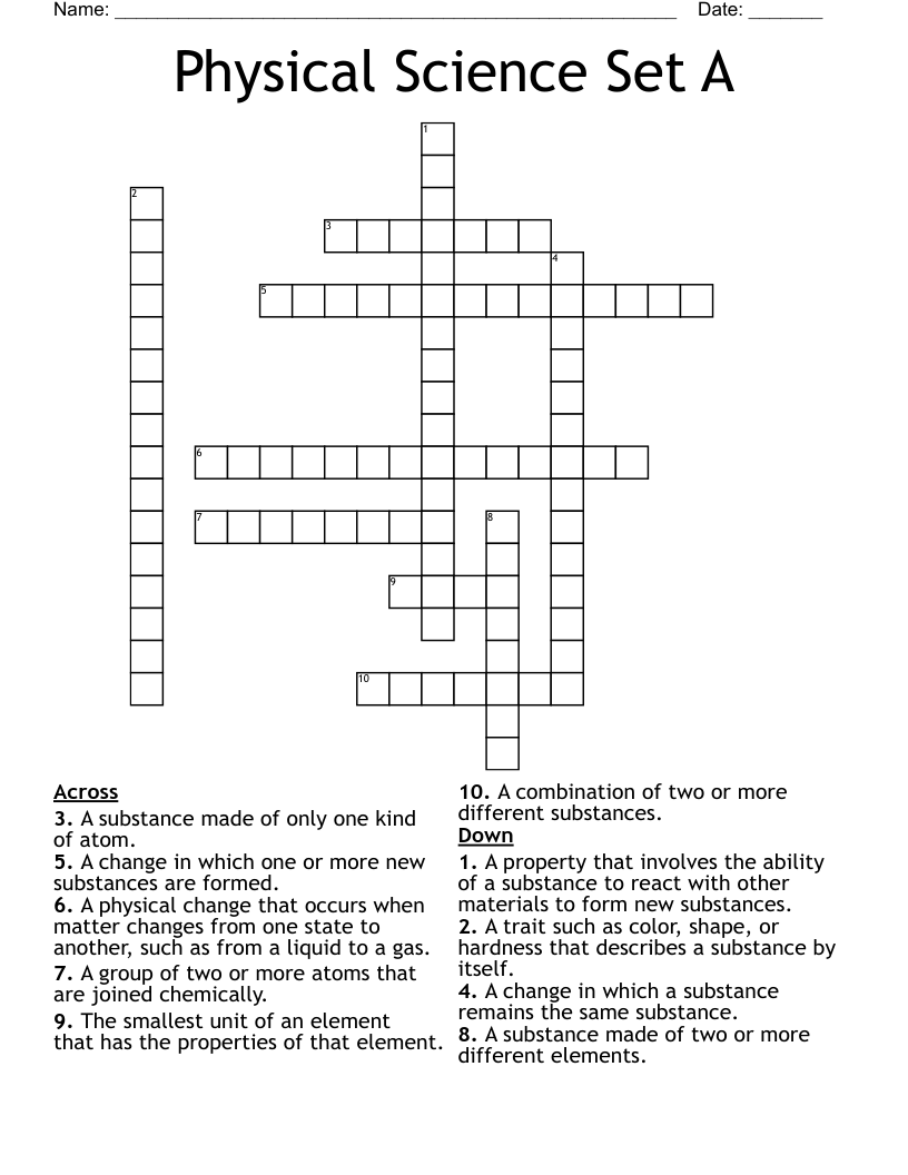 Physical Science Set A  Crossword