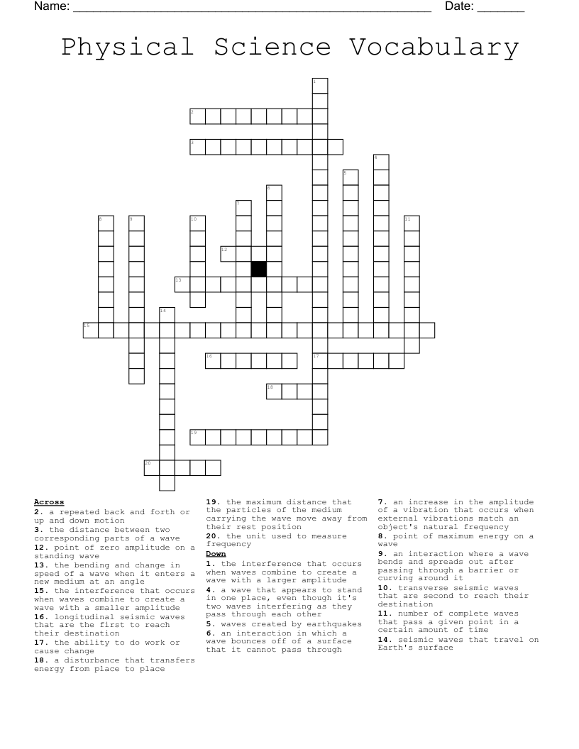 Physical Science Vocabulary Crossword