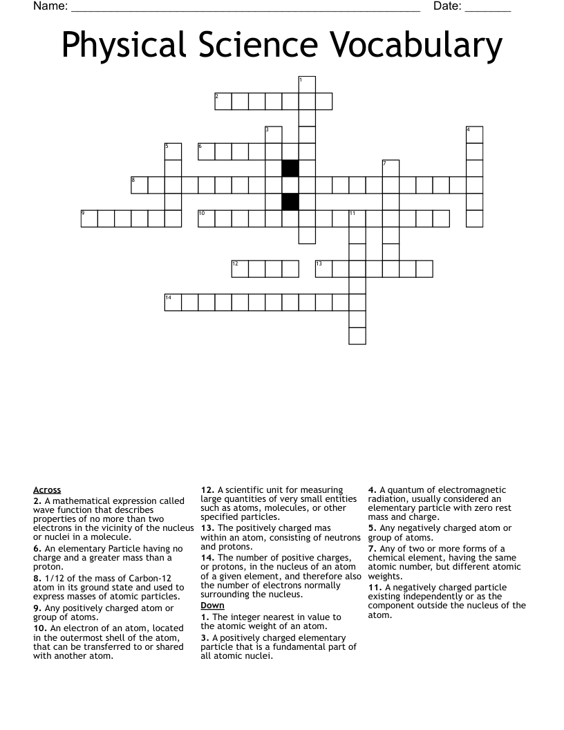 Physical Science Vocabulary Crossword
