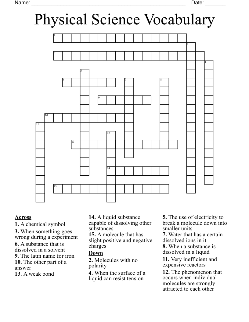 Physical Science Vocabulary Crossword