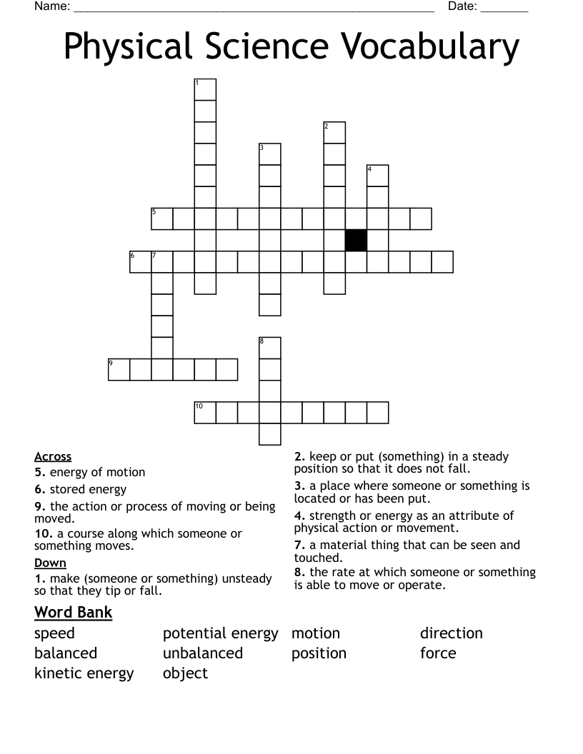 Physical Science Vocabulary Crossword