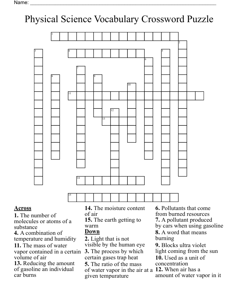 Physical Science Vocabulary Crossword Puzzle