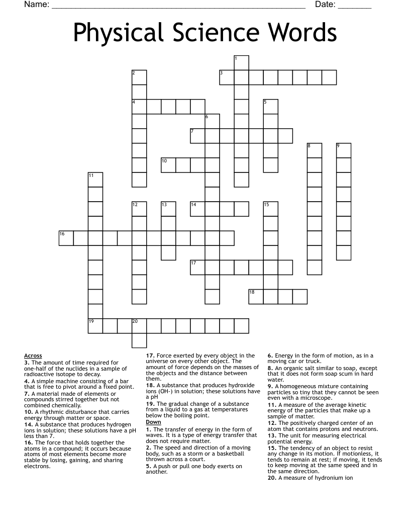 Physical Science Words Crossword