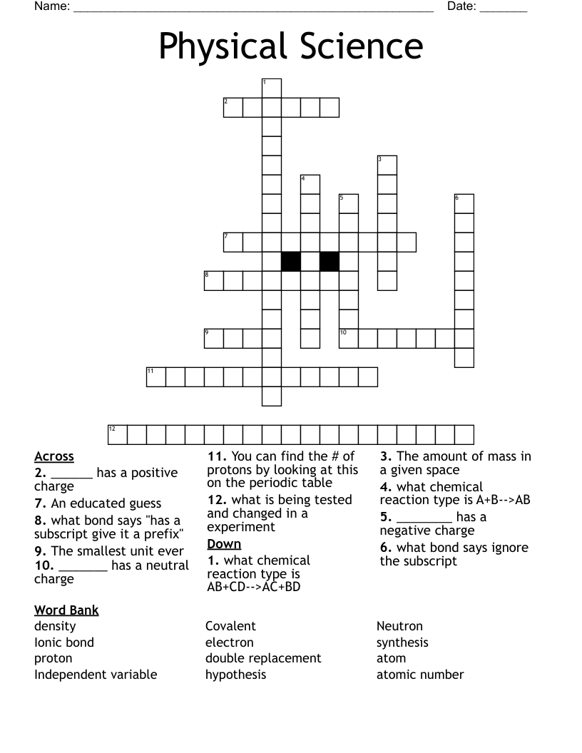 Physical Science  Crossword