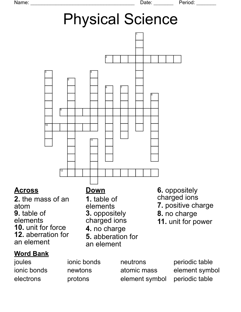 Physical Science  Crossword