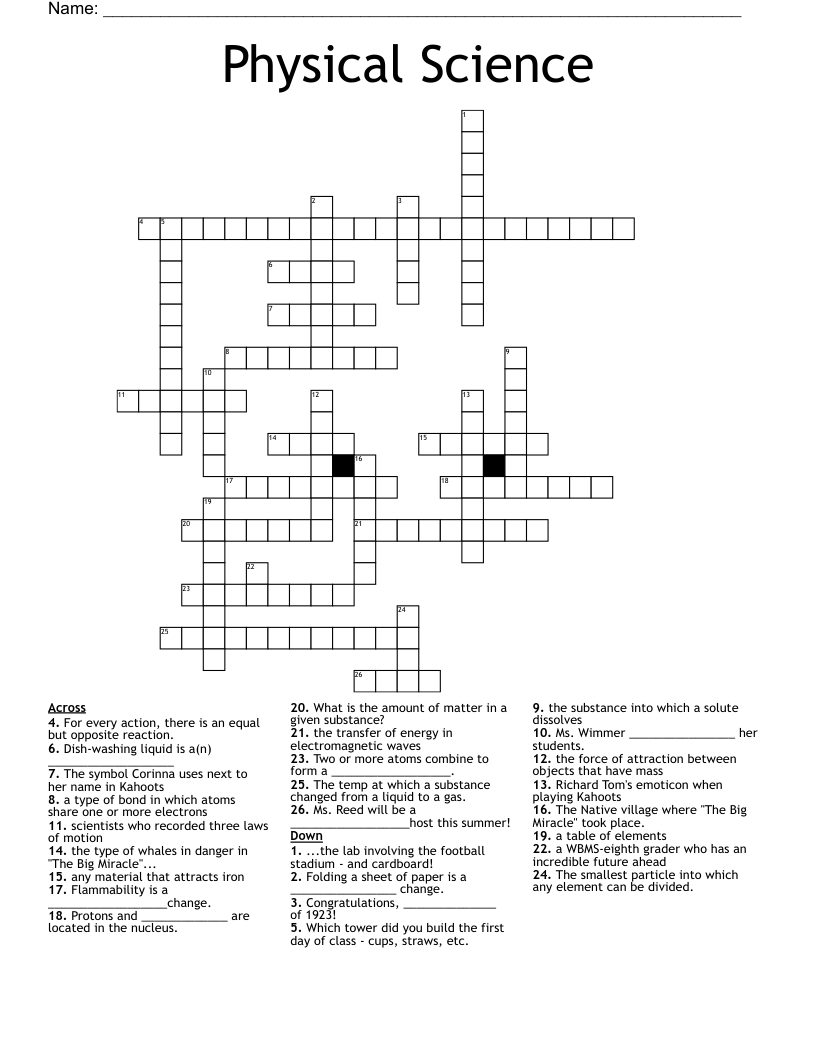 Physical Science  Crossword