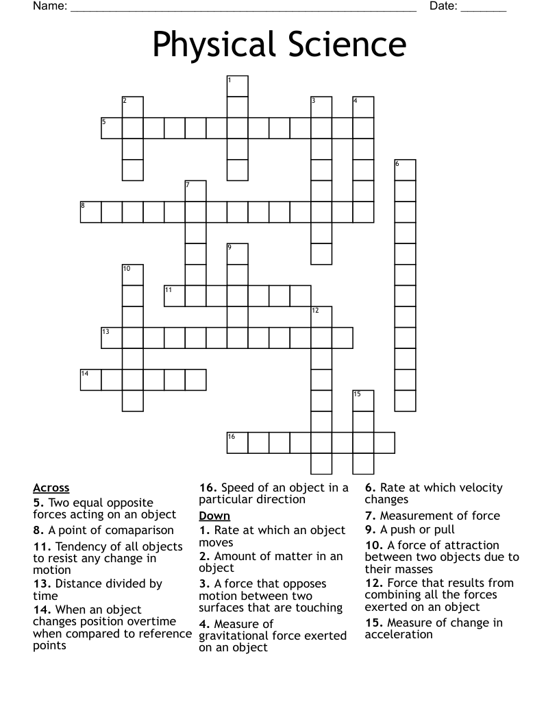 Physical Science  Crossword