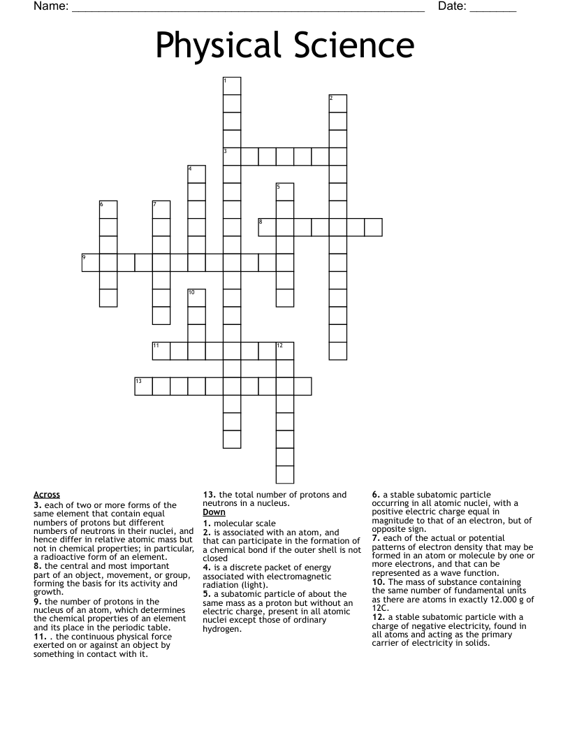 Physical Science  Crossword