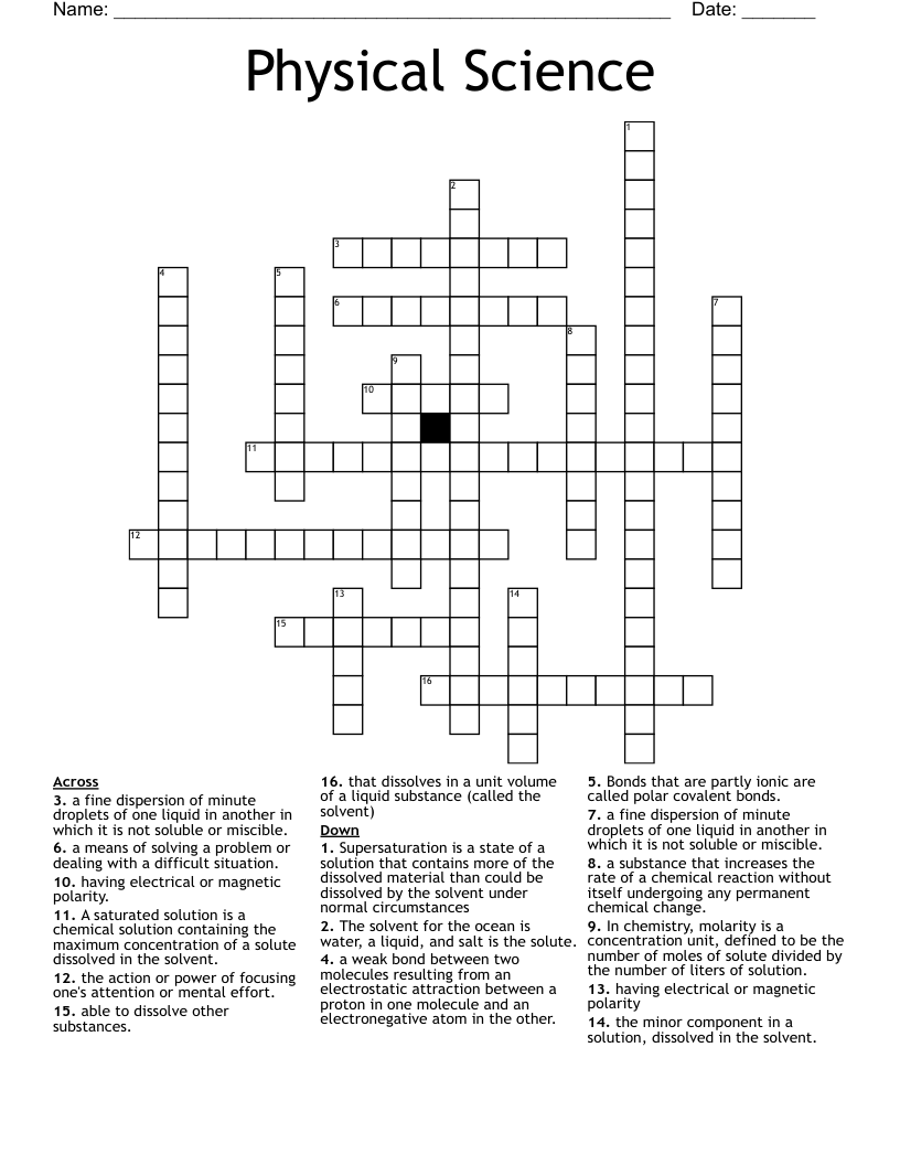 Physical Science  Crossword